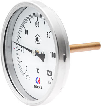 БТ-31.211, биметаллический термометр, торцевое присоединение (сзади), d63мм