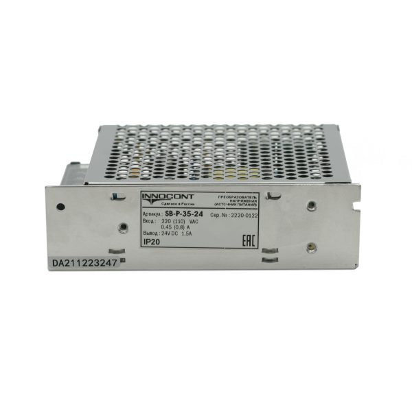 Источник питания INNOCONT. Вход: 220VAC, 0.45А, выход: 35W, 24VDC, 1.5A,-10 +50С, IP20, типы защиты: КЗ, перегрузка, перенапряжение SB-P-35-24 — изображение 6