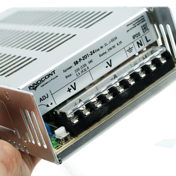 Источник питания INNOCONT. Вход: 220VAC, 2.5А, выход: 200W, 24VDC, 8.3A, -10 +50С, IP20 типы защиты: КЗ, перегрузка, перенапряжение SB-P-201-24 — изображение 2