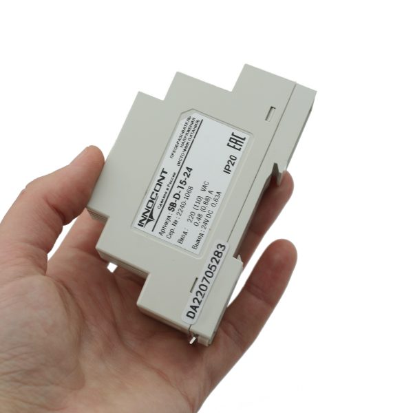 Источник питания INNOCONT. Вход: 220VAC, 0.48А, выход: 15W, 24VDC, 0.63A, -10 +50С, IP20, типы защиты: КЗ, перегрузка, перенапряжение SB-D-15-24 — изображение 7