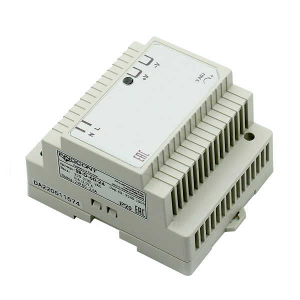 Источник питания INNOCONT. Вход: 220VAC, 0.8А, выход: 60W, 24VDC, 2.5A,-10 +50С, IP20, типы защиты: КЗ, перегрузка, перенапряжение SB-D-60-24 — изображение 2
