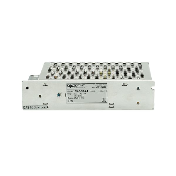 Источник питания INNOCONT. Вход: 220VAC, 0.52А, выход: 50W, 24VDC, 2.1A,-10 +50С, IP20, типы защиты: КЗ, перегрузка, перенапряжение SB-P-50-24 — изображение 7