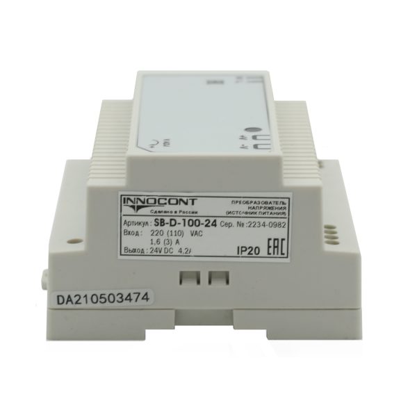 Источник питания INNOCONT. Вход: 220VAC, 1.6А, выход: 100W, 24VDC, 4.2A, типы защиты: КЗ, перегрузка,-10 +50С, IP20, перенапряжение SB-D-100-24 — изображение 4