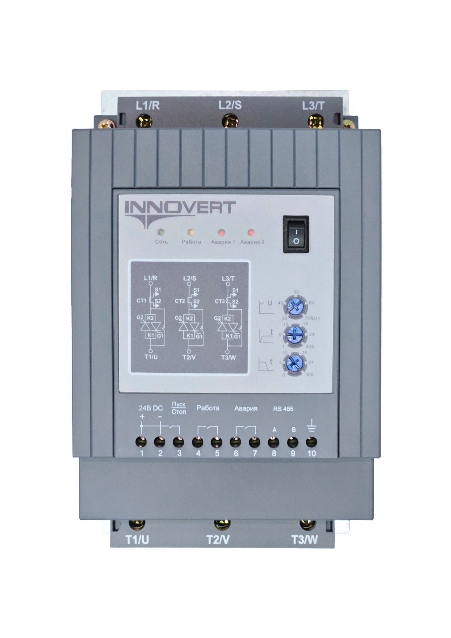 стройство плавного пуска с кнопкой INNOVERT SSD373D43ES, 75А, питание управления 24В, RS-485 — изображение 1