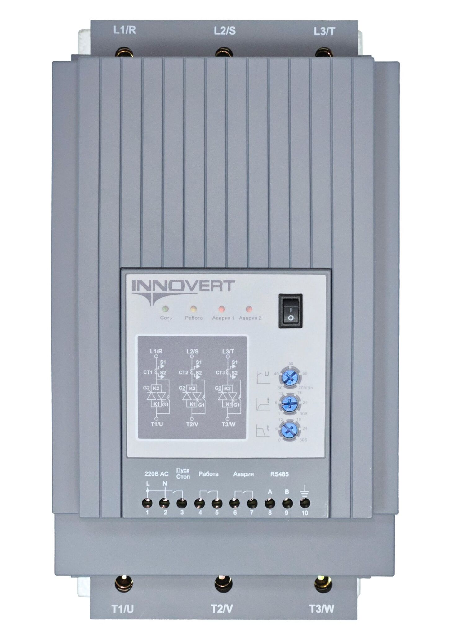 Устройство плавного пуска с кнопкой INNOVERT SSD453A43ES, 90А, питание управления 220В, RS-485 — изображение 1